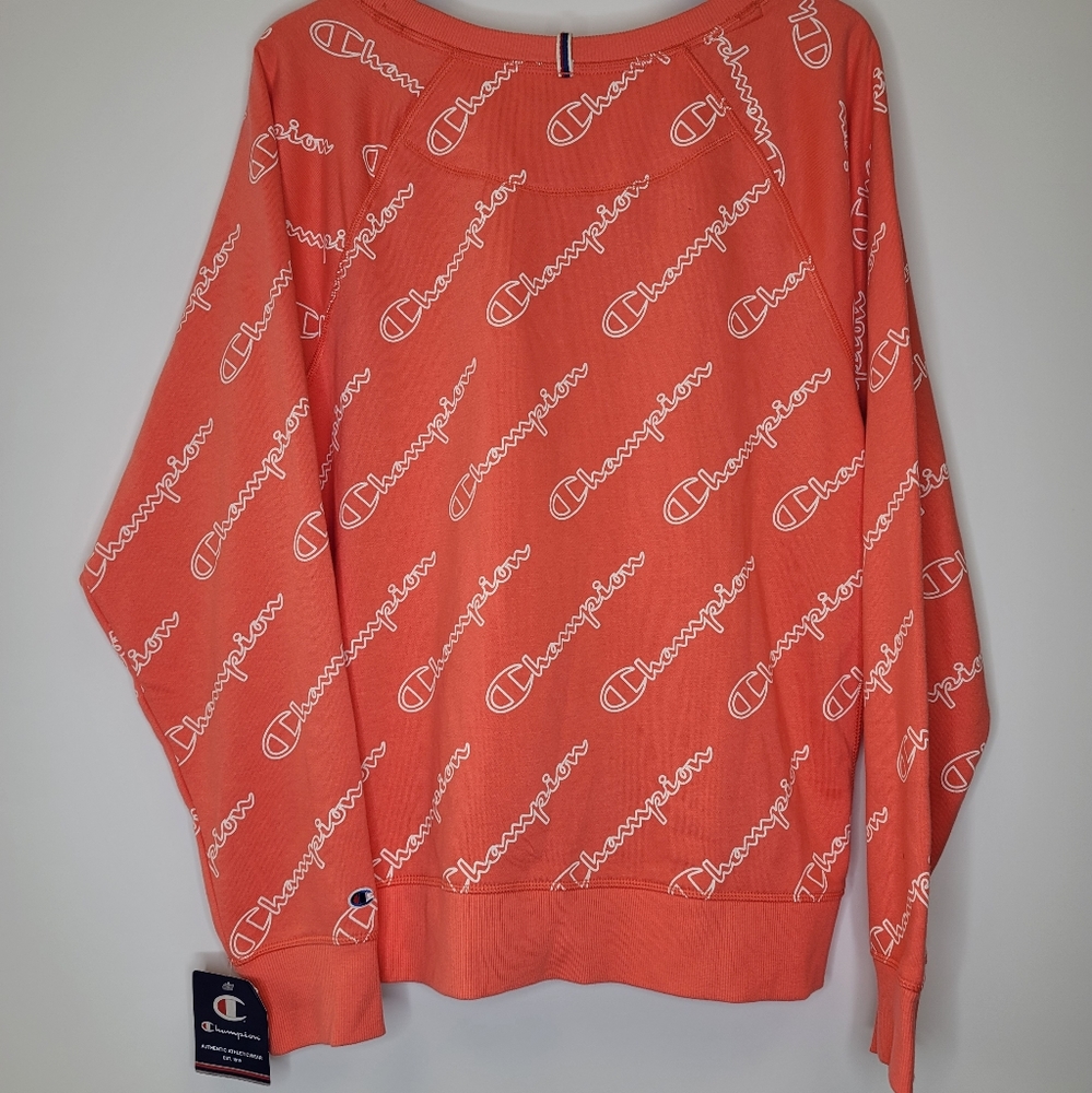 Champion Womens Orange NWT Allover Logo Crew Neck - Picture 2 of 7